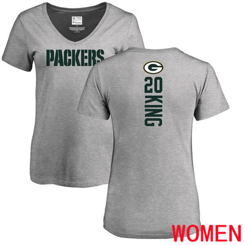Green Bay Packers Ash Women #20 King Kevin Backer V-Neck Nike NFL T Shirt->women nfl jersey->Women Jersey